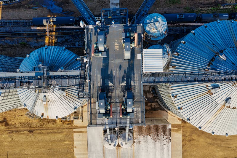 Aerial view of grain silos representing oilseeds and grains storage