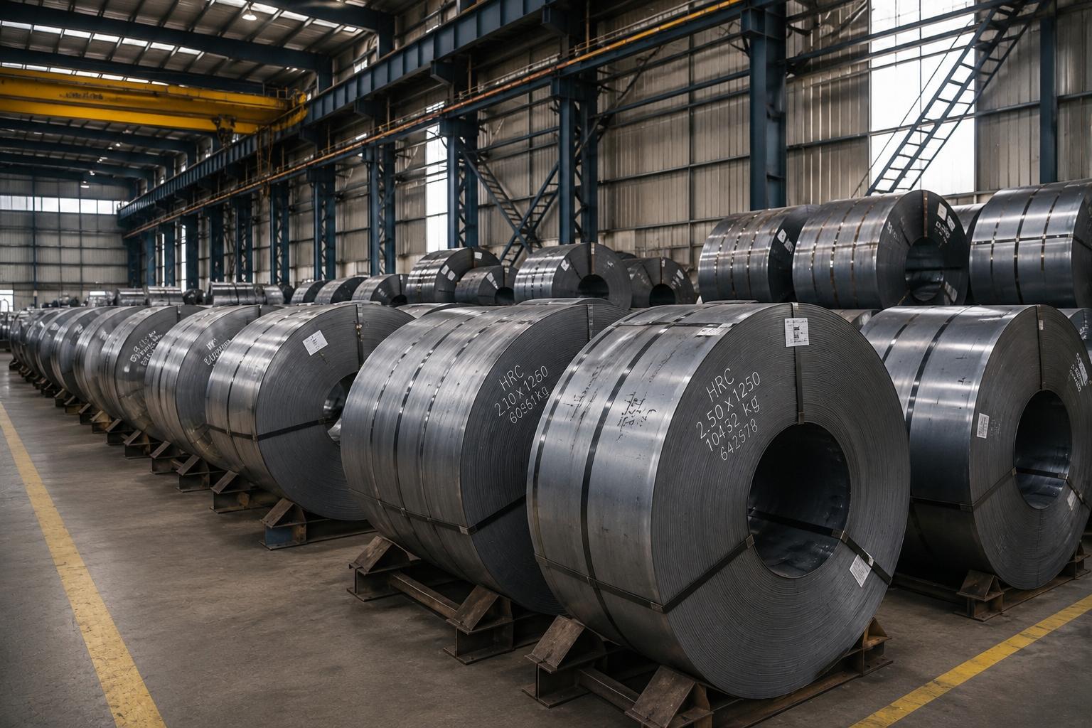 Modern steel service center warehouse with coil storage